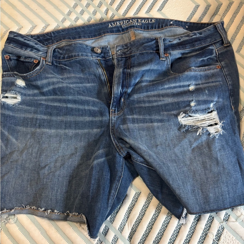 American Eagle Outfitters Blue Distressed Jean Shorts